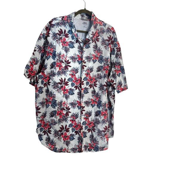 Izod Saltwater 3XL Hawaiian Cotton Shirt Tropical Hibiscus Floral Beachy Resort - Picture 1 of 11